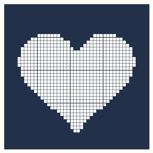 Filet chart where the background became solid blocks and the heart became open mesh