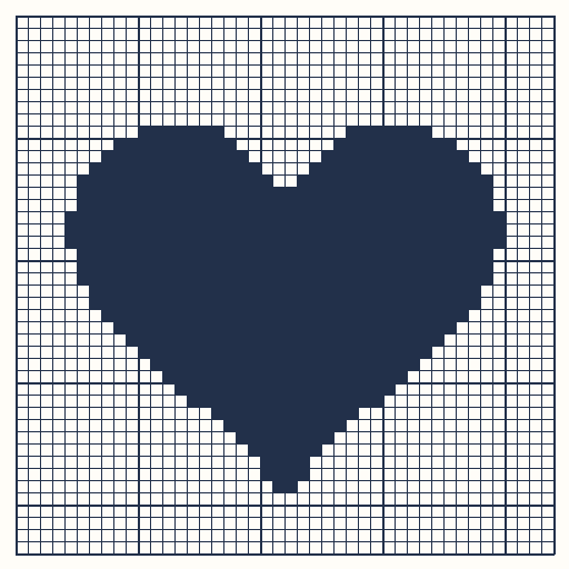 Filet chart of the heart, 44 by 44 meshes, crisp outline