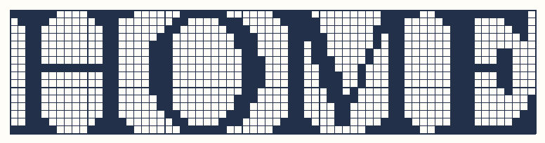 Filet chart spelling HOME in block letters, 68 by 16 meshes