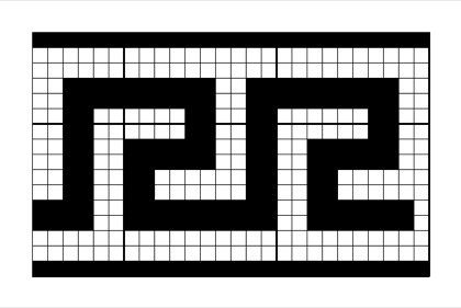 Filet crochet chart: Greek key meander border running between solid top and bottom rails.