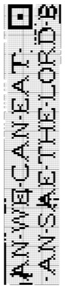 Filet crochet chart: two vertical lines of block lettering reading 'an we can eat' and 'an sae the Lord b', with a square medallion at the top of the strip.